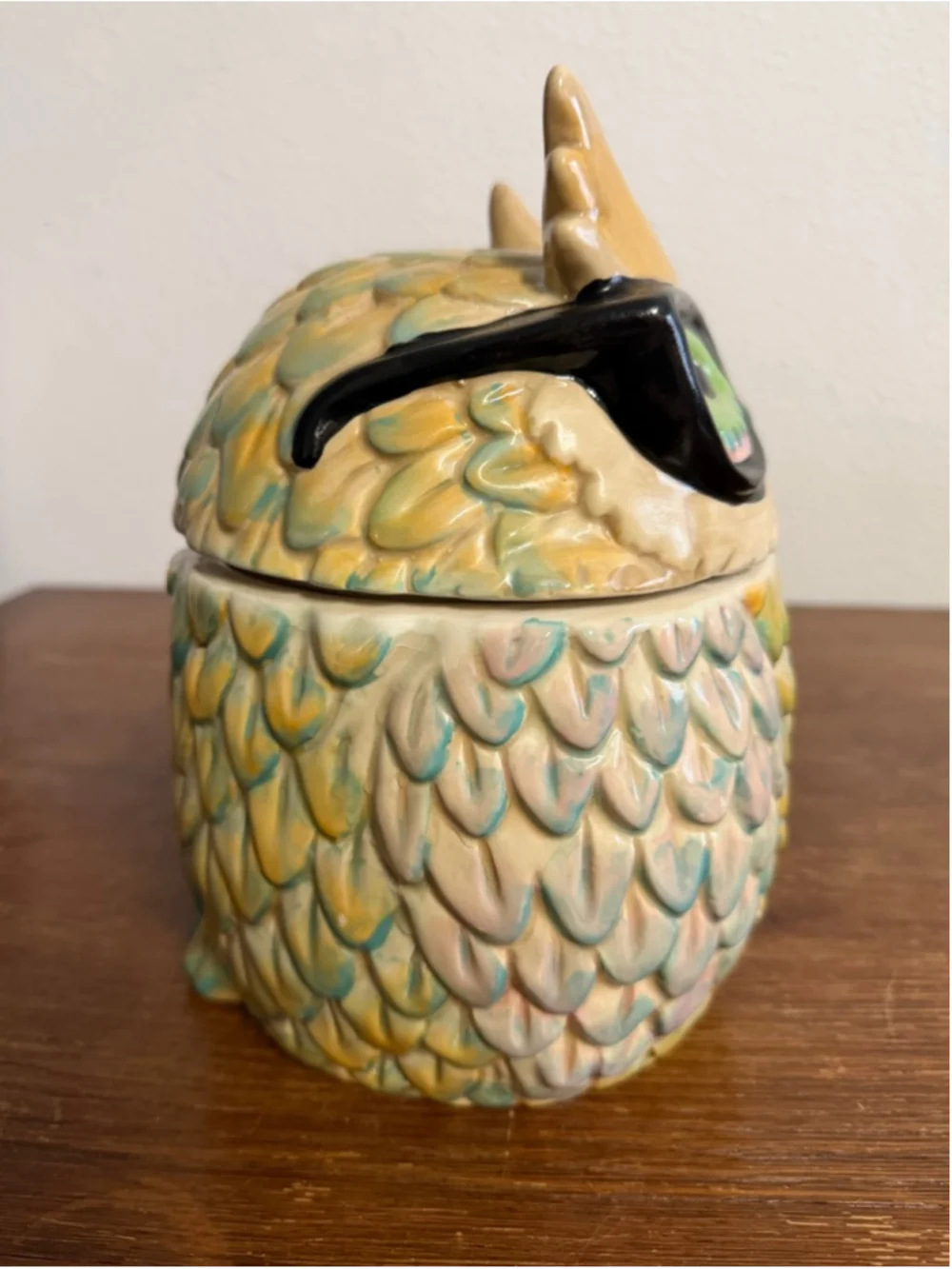 Vintage Owl Cookie Jar w/ Glasses Ceramic Kitsch Retro Kitchen Canister 8” Cute